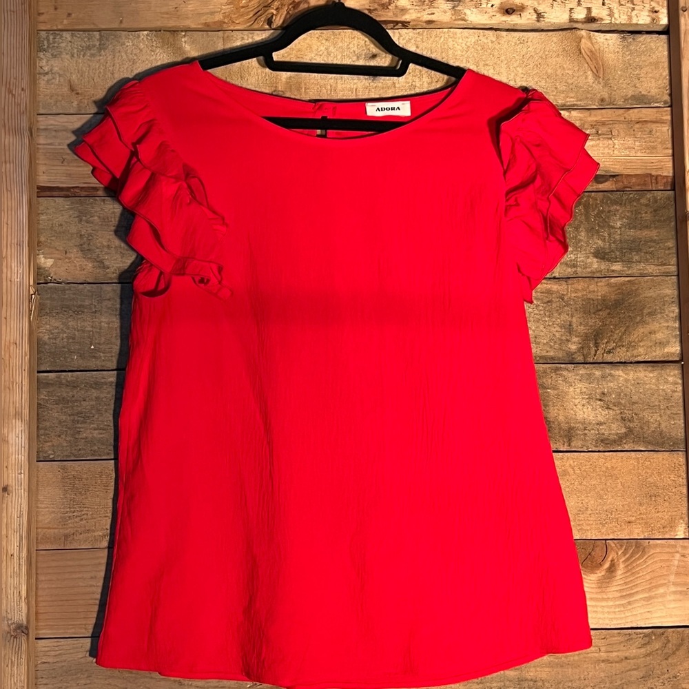 Adorable red ruffle blouse top size large